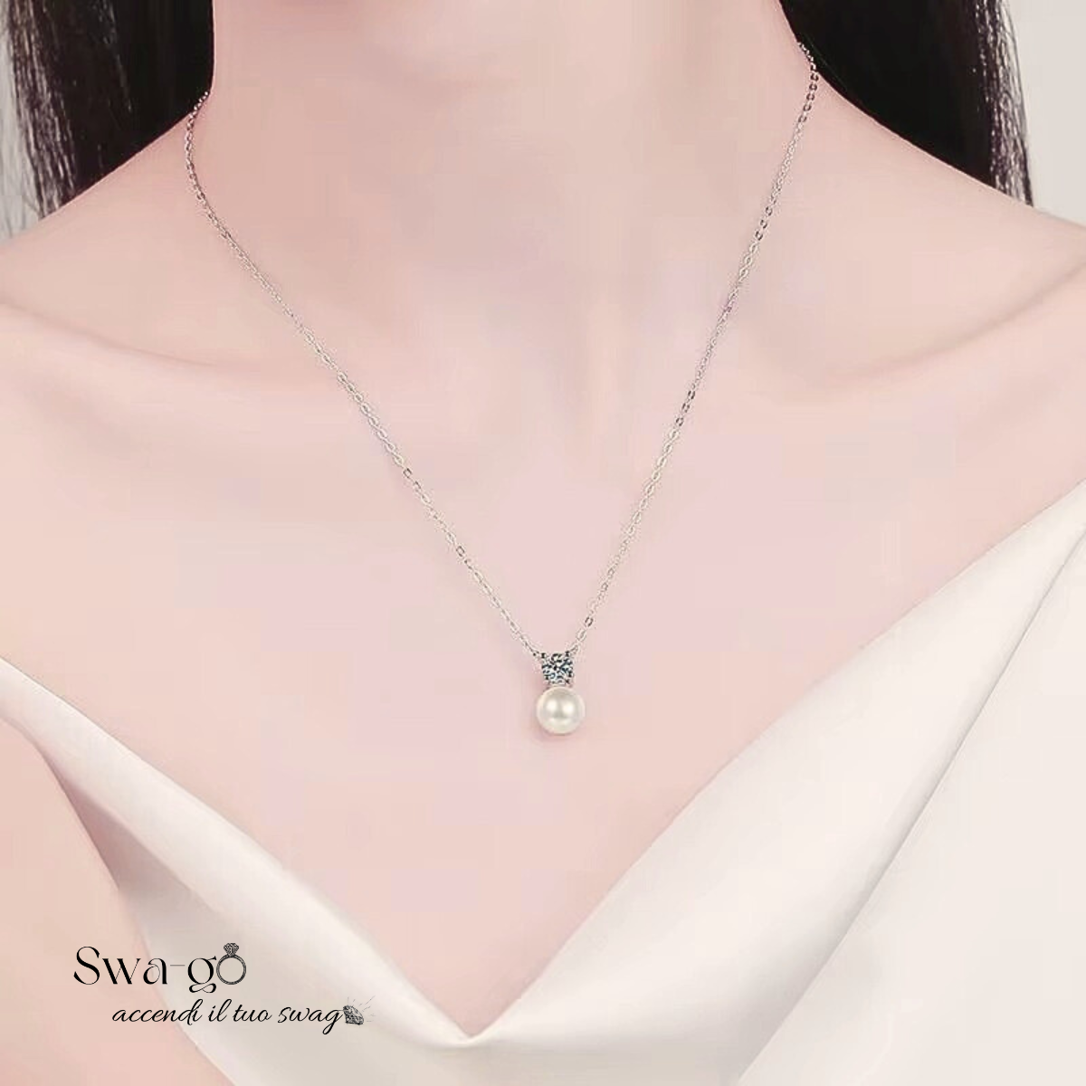 Collana Perla e Moissanite 0.5ct Donna Moissanpearl