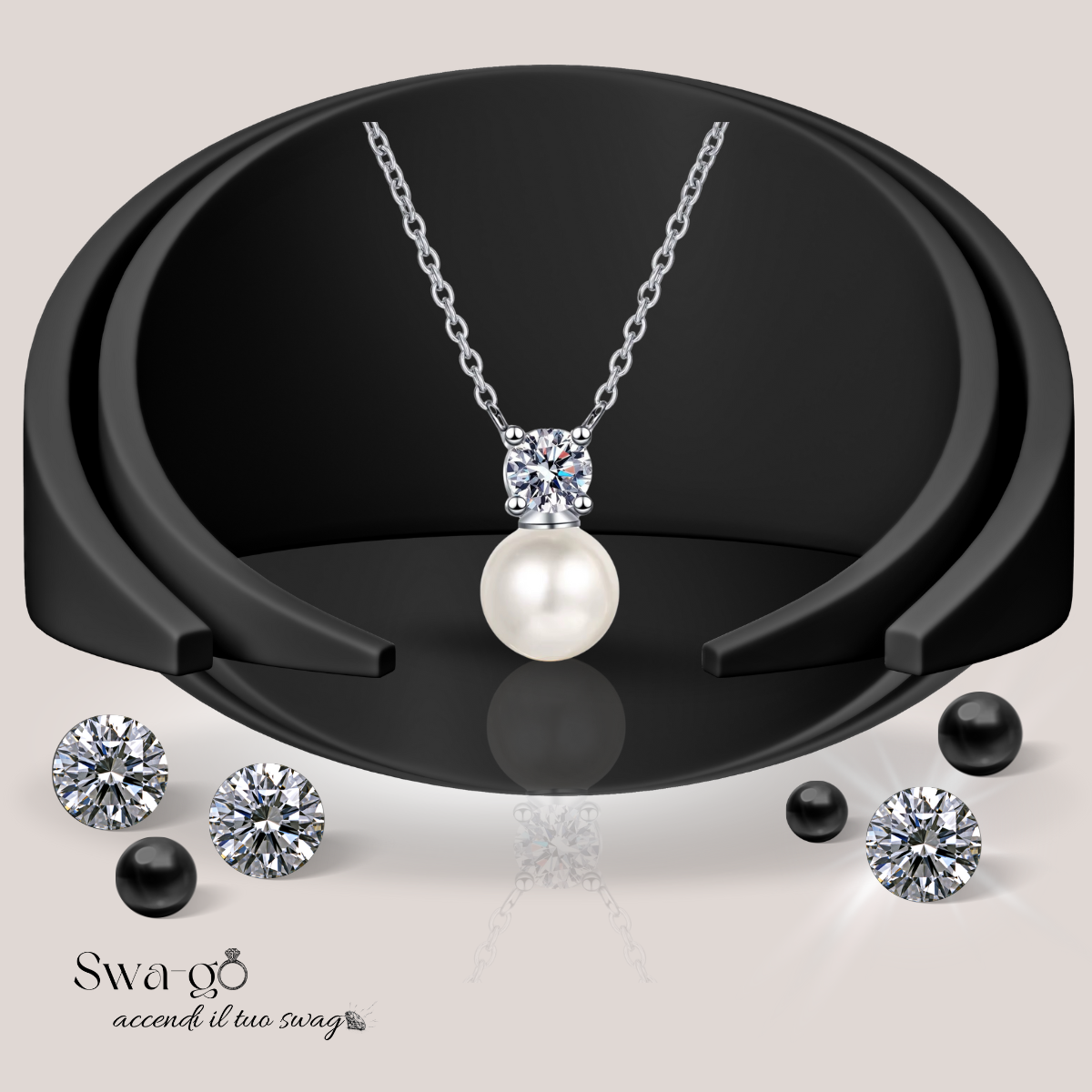 Collana Perla e Moissanite 0.5ct Donna Moissanpearl
