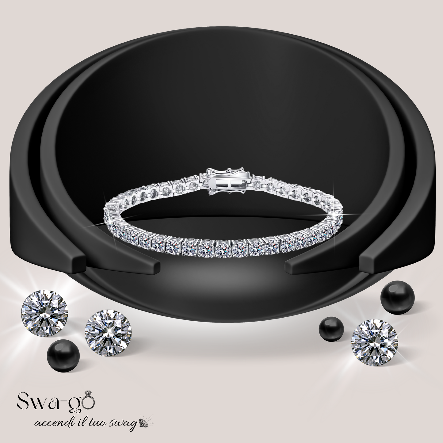 tennis sul podio, moissanite caertificata