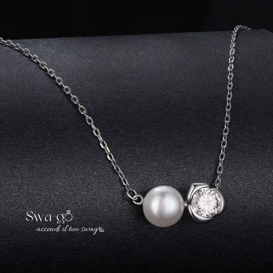 Collana rosa in argento 925 con perla e moissanite