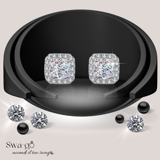 Orecchini moissanite quadrati brillanti argento 925 placcati oro bianco