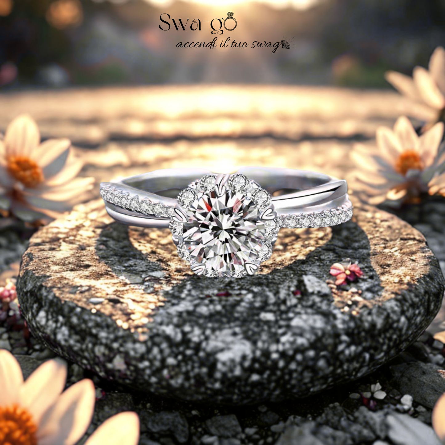 anello halo moissanite 1 ct