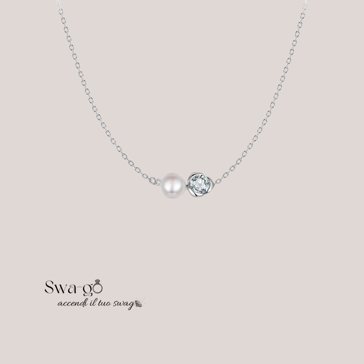 Collana Rosa con Perla e Moissanite