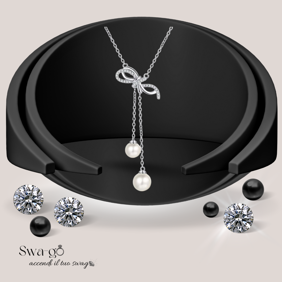Collana Fiocco di Perle Moissanite