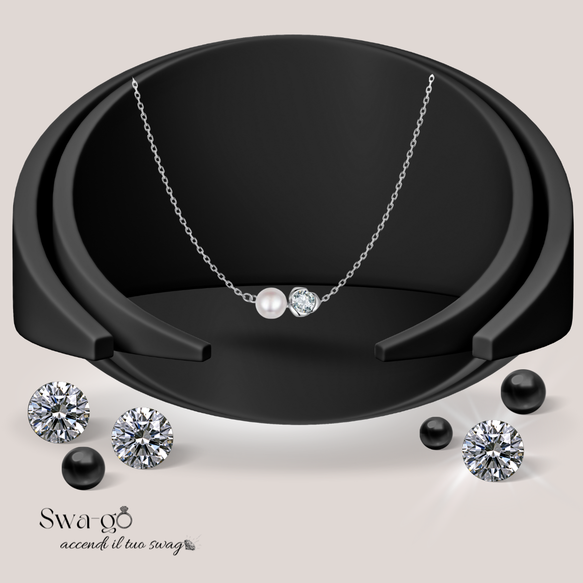 Collana Rosa con Perla e Moissanite