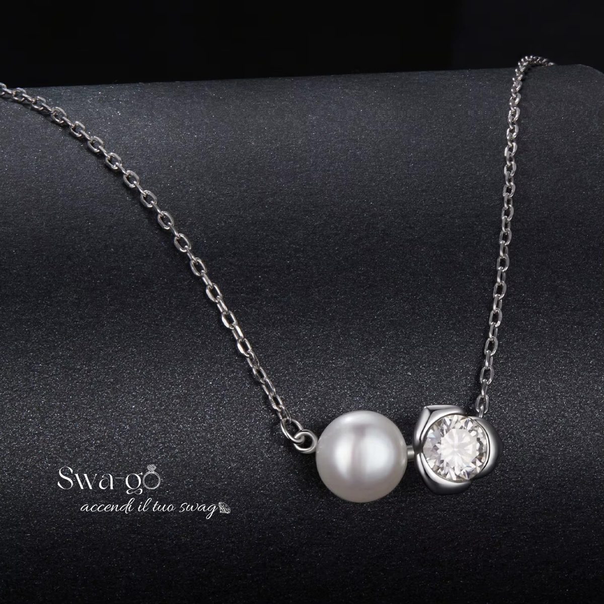Collana rosa in argento 925 con perla e moissanite
