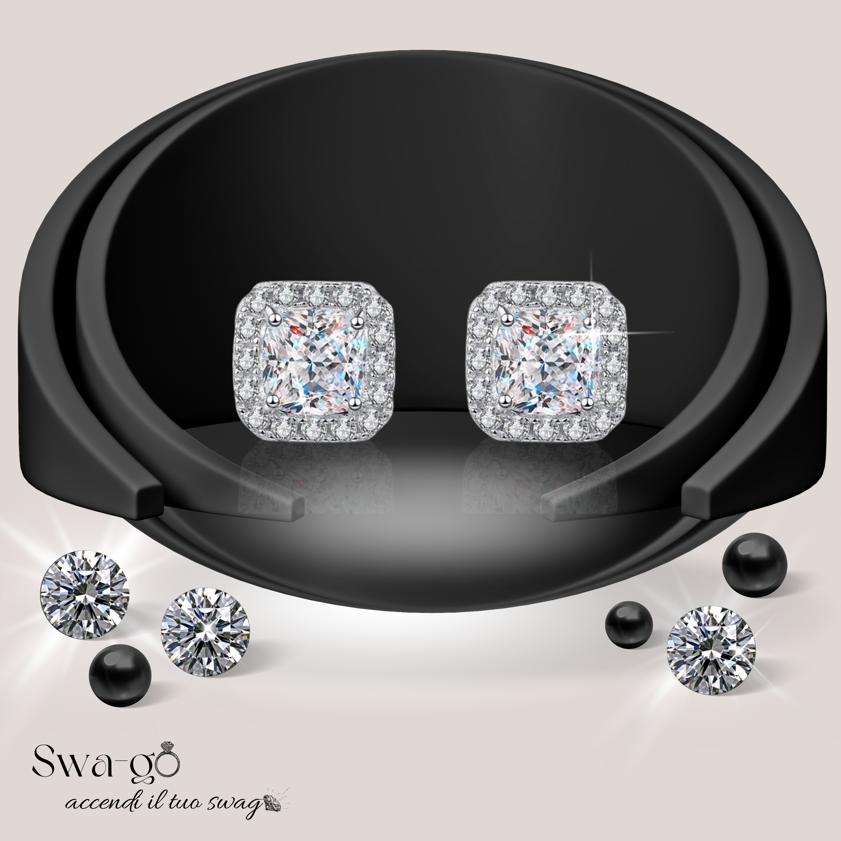 Orecchini moissanite quadrati brillanti argento 925 placcati oro bianco