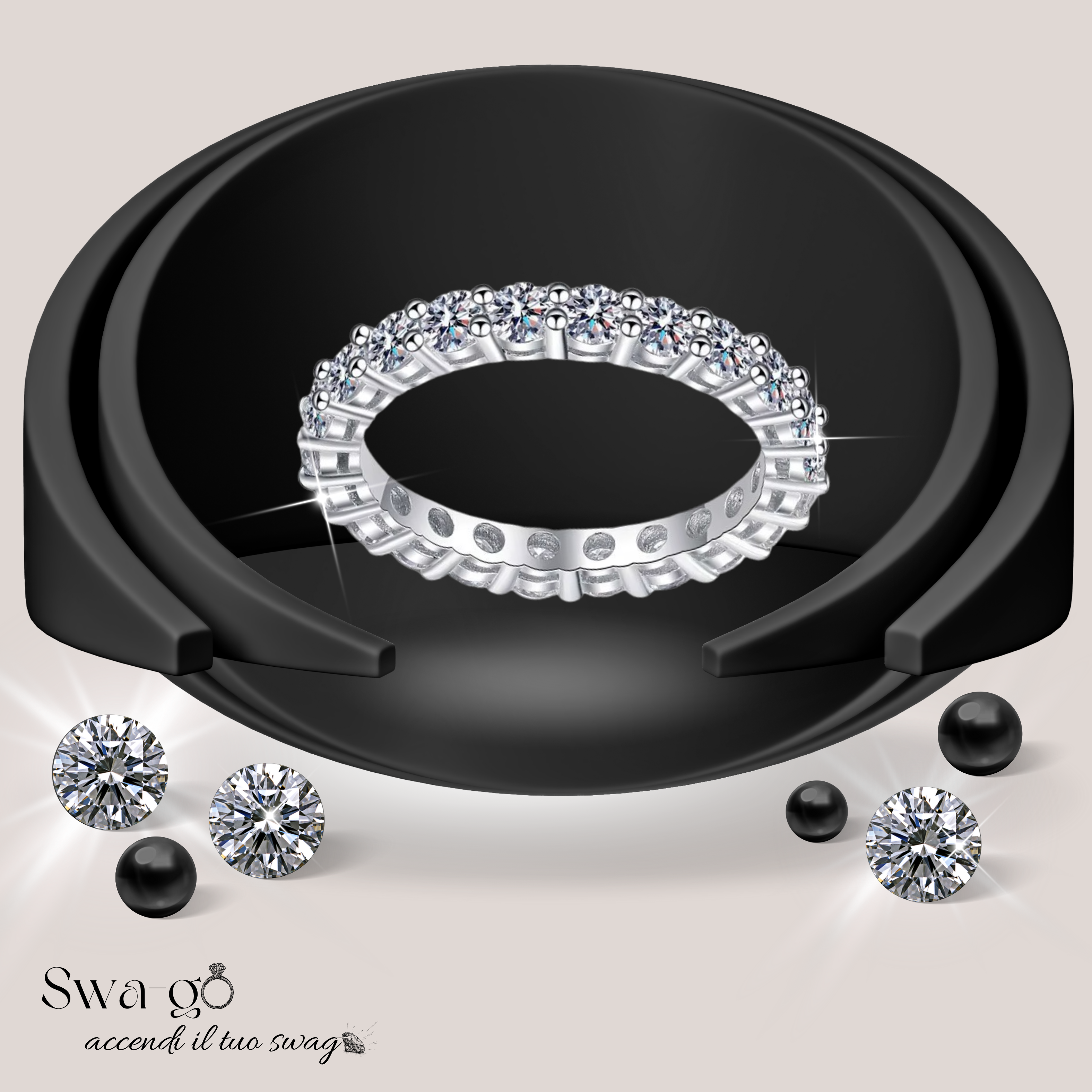 Anello solitario moissanite donna con finitura brillante Halo in oro bianco