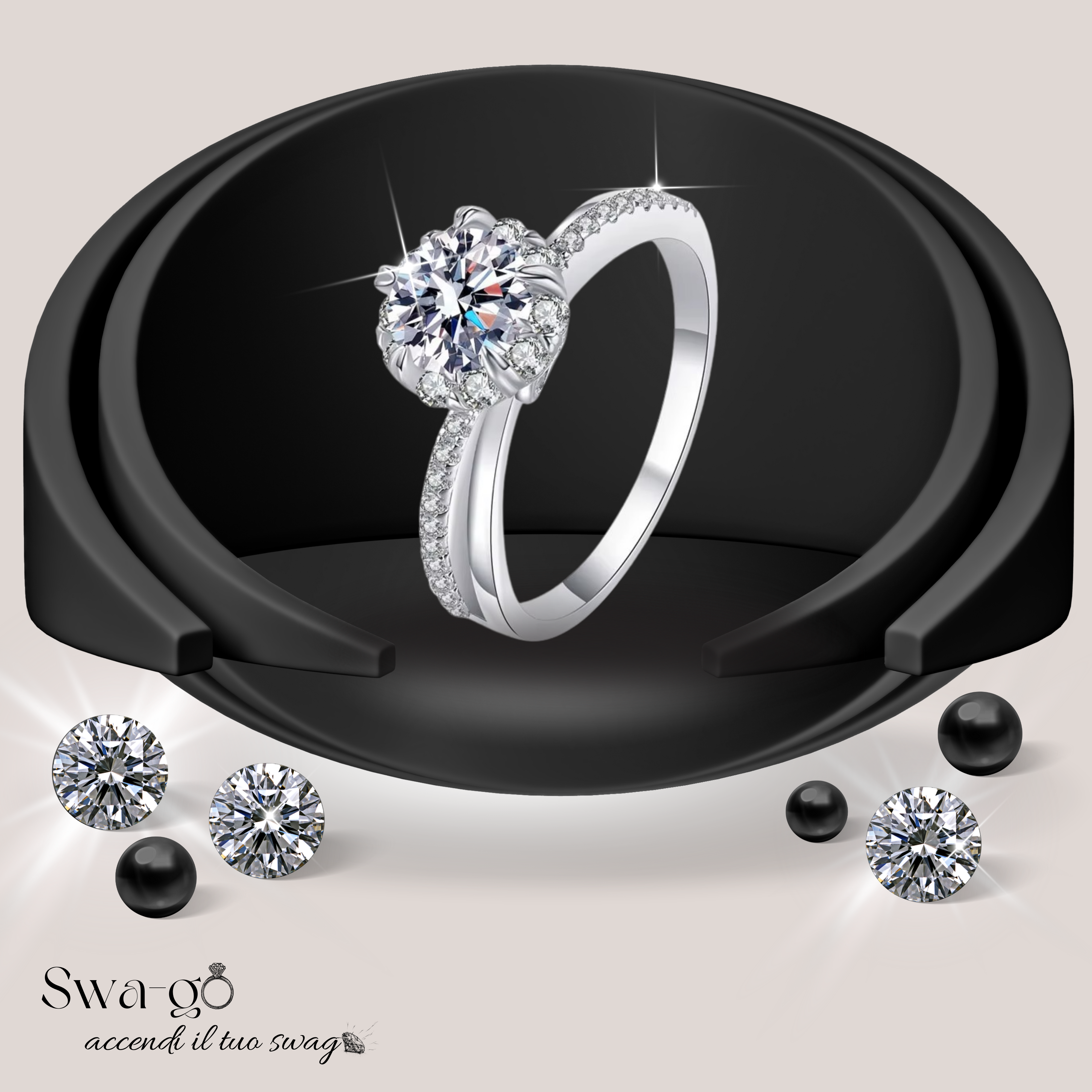 Anello fidanzamento moissanite argento con incastonatura a halo elegante