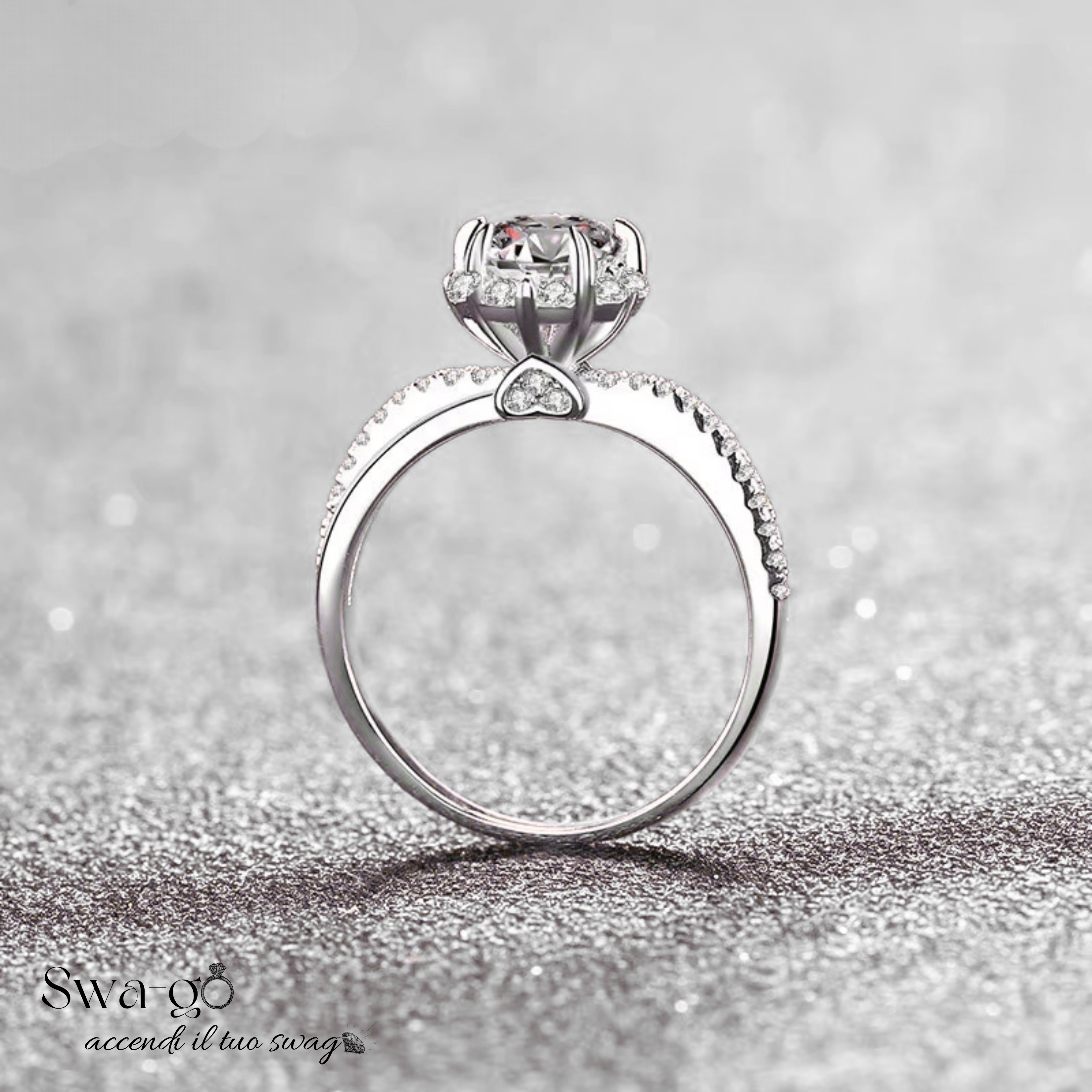 Anello solitario moissanite donna con finitura brillante Halo in oro bianco