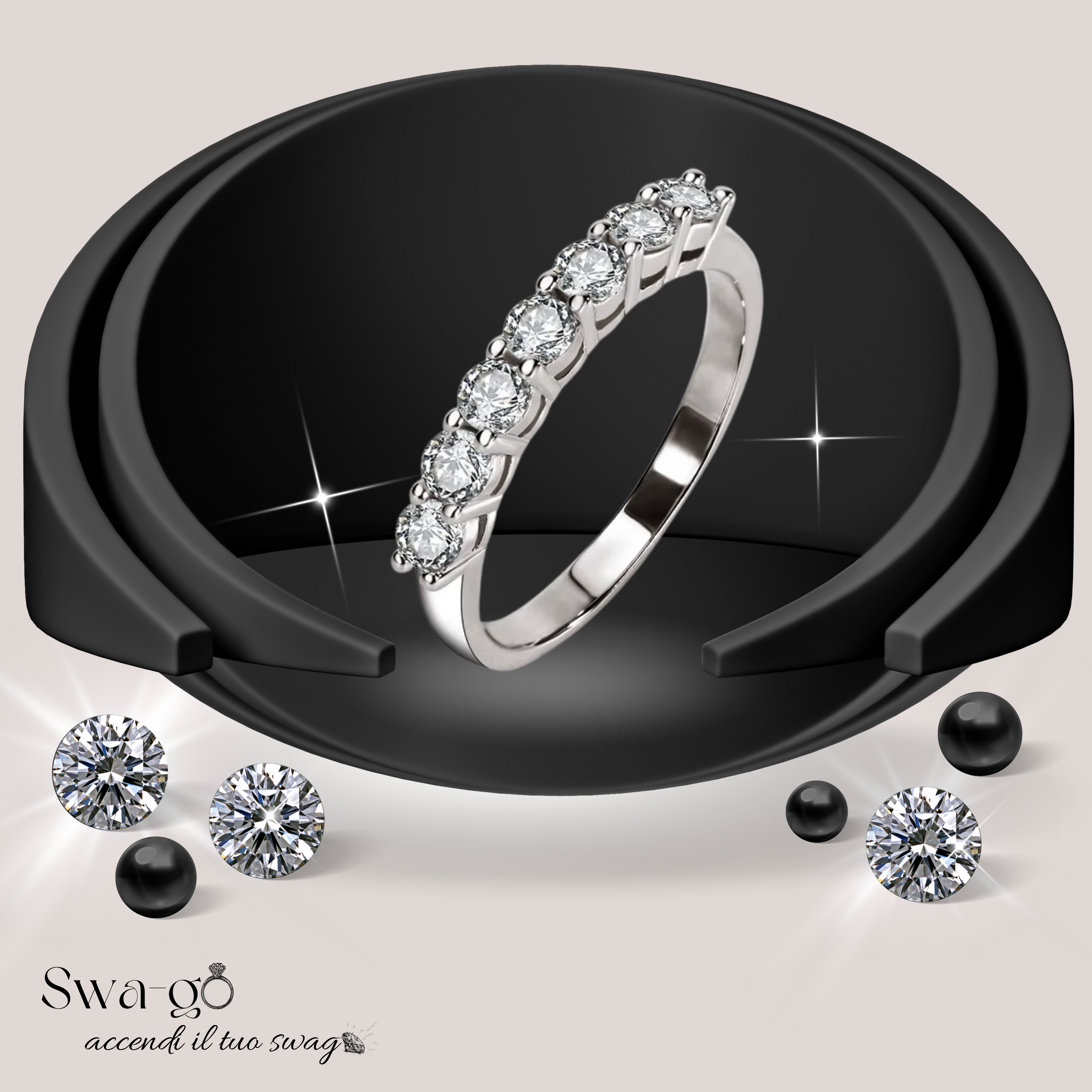 Fedina Moissanite Eternity 7 Pietre | Argento 925 Oro Bianco 18K