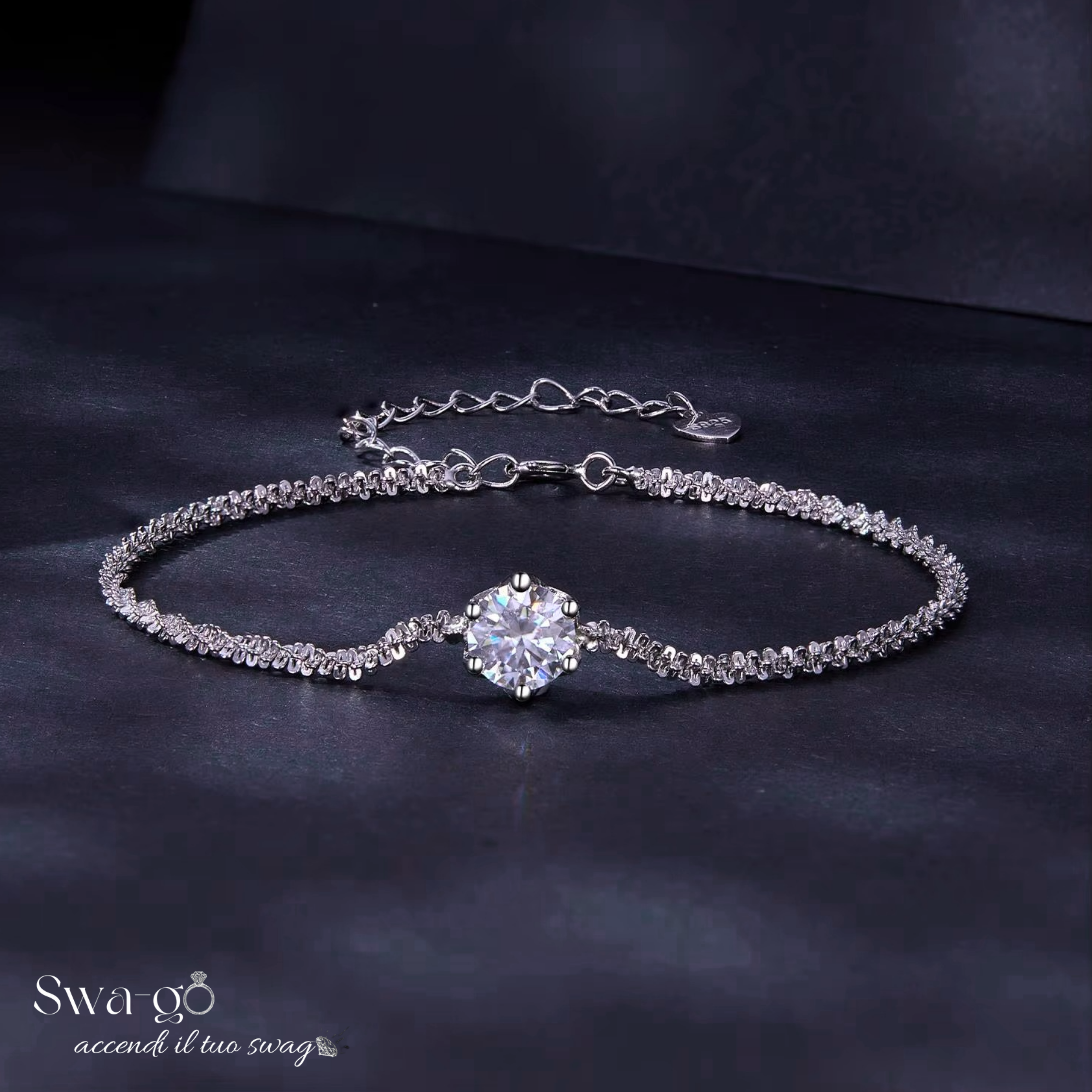 Braccialetto in argento 925 con pietra moissanite brillante da 1 ct, dettagli perfettamente rifiniti.