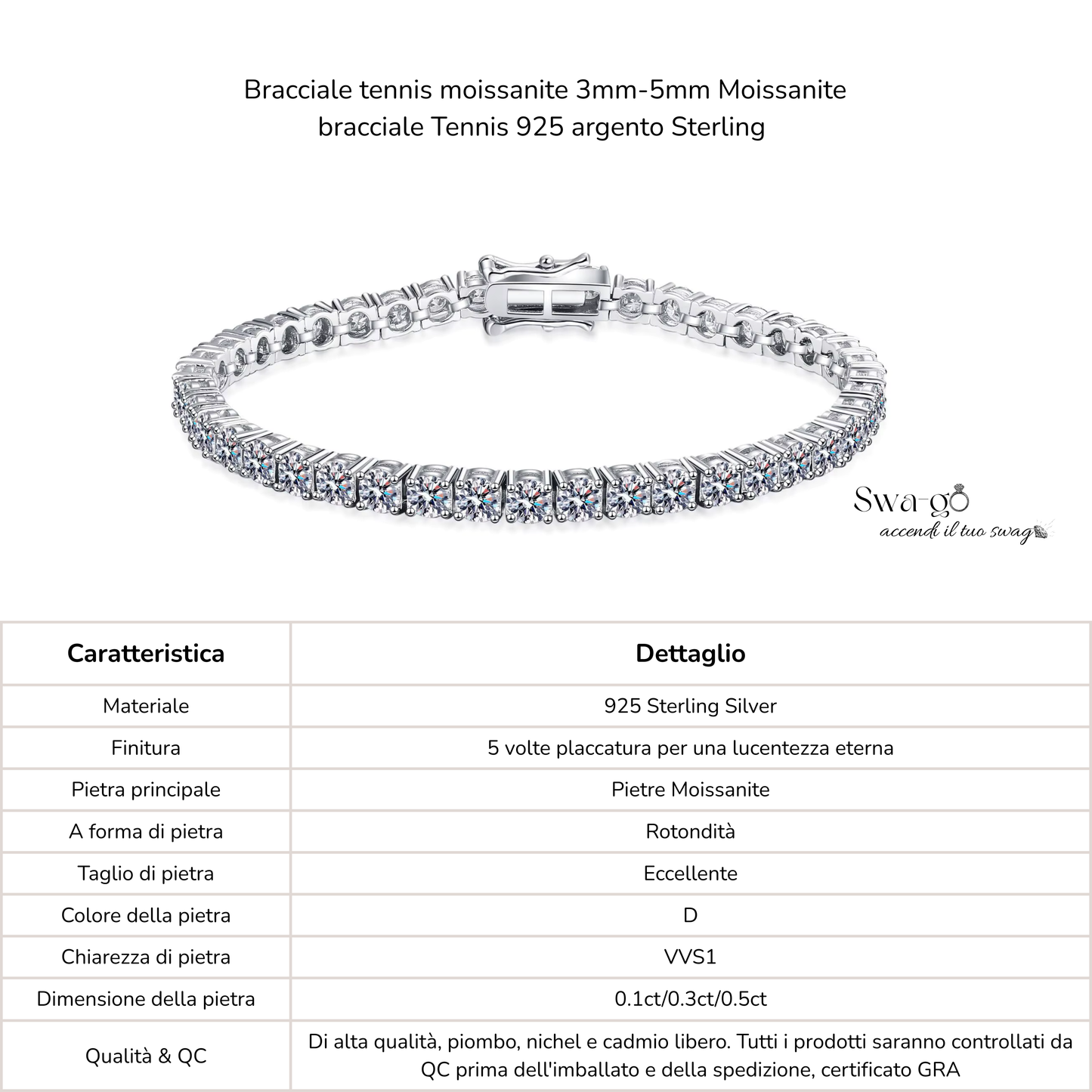 Bracciale Tennis Moissanite | Argento 925 Donna