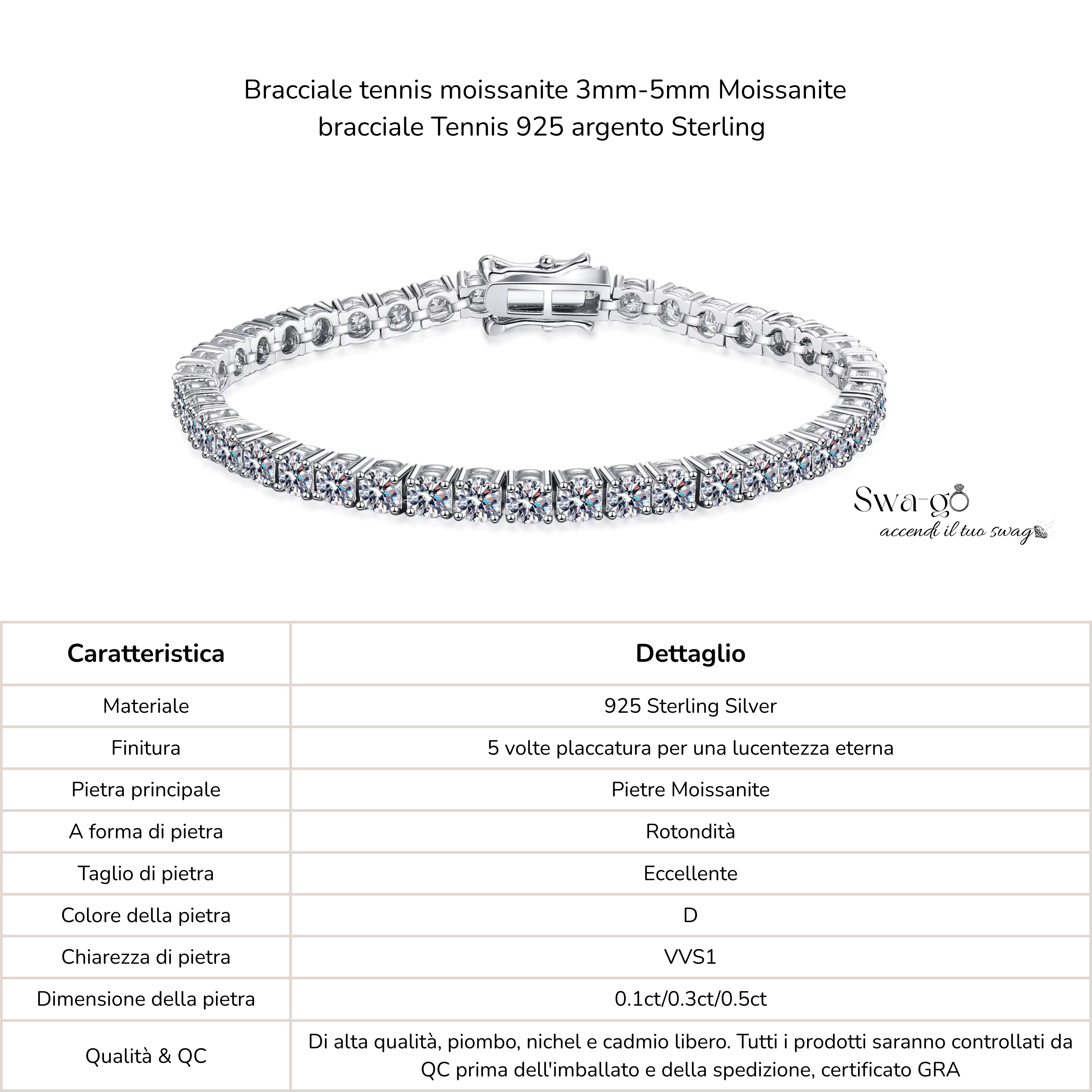 Bracciale Tennis Moissanite | Argento 925 Donna